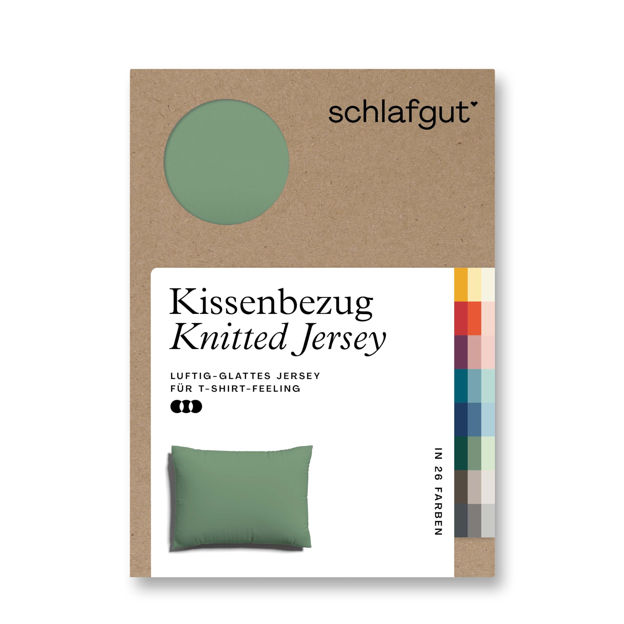 schlafgut Knitted Jersey Kissenbezug 60x80 cm Green Mid Uni weicher Premium Kopfkissenbezug einzeln, faltenfrei mit Elasthan