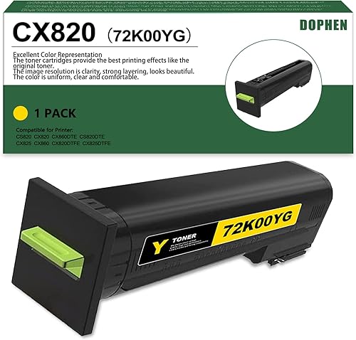 CX820 Cartucho de tóner amarillo 72K00YG - DOEN 1 paquete 72K00YG de repuesto de tóner amarillo para Lexmark CS820 CX820 cx860dte cs820dte CX825