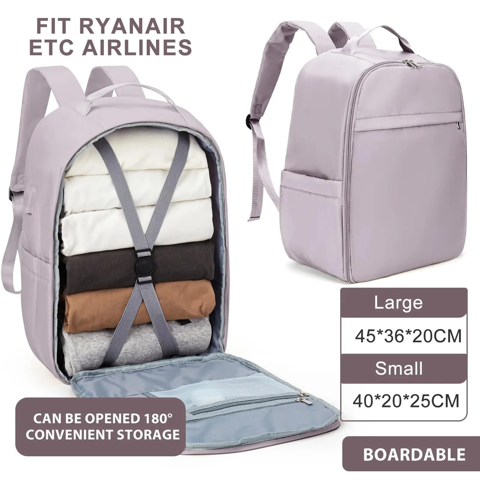Bolsa De Cabina Mochila for Equipaje de Mano, Bolsa de Cabina de 40x20x25cm, 45x36x20cm, Mochila de Viaje Ligera for Equipaje de Mano para Viajar(Pink,Small)