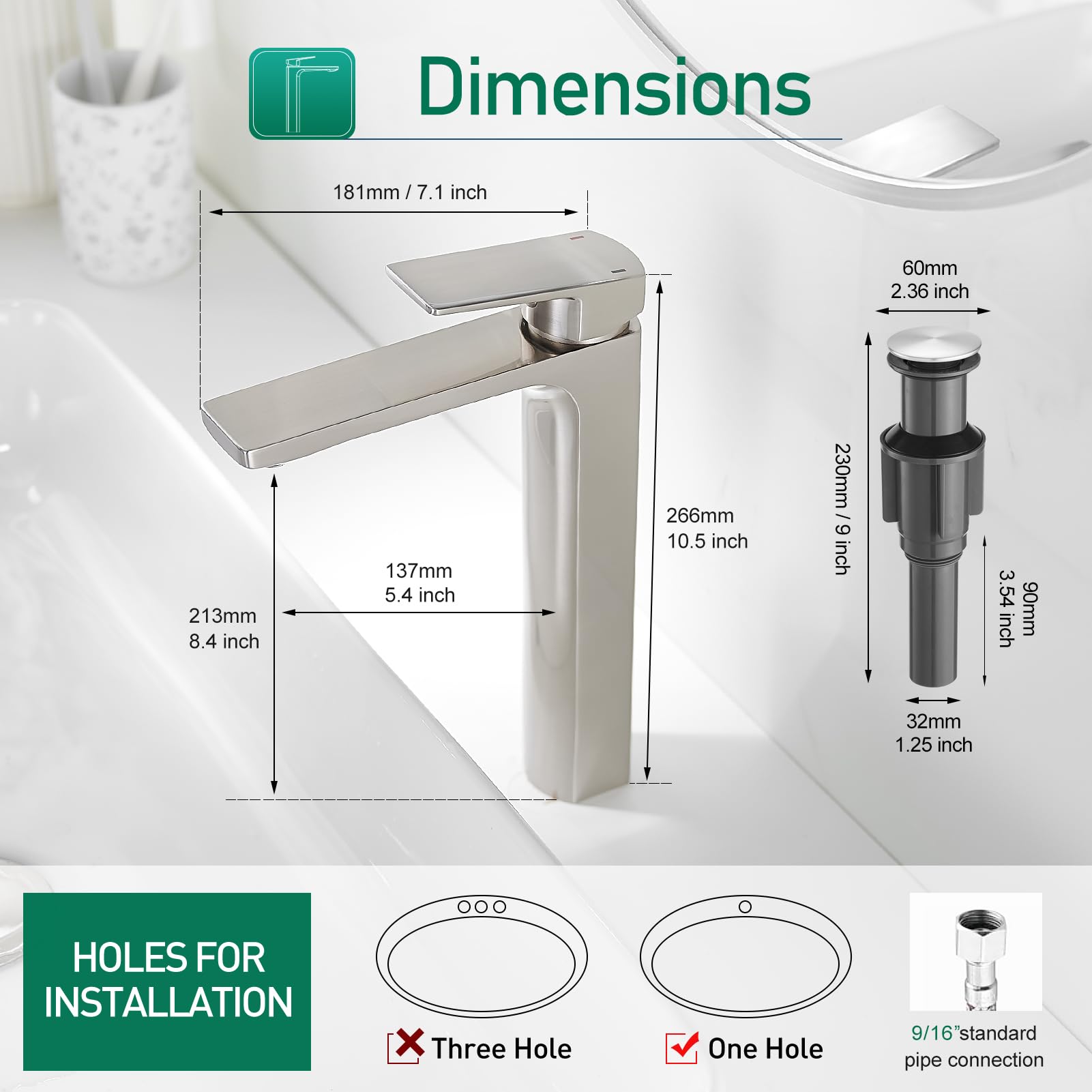 VOTON Vessel Sink Faucet Brushed Gold Tall Bathroom Faucets Single