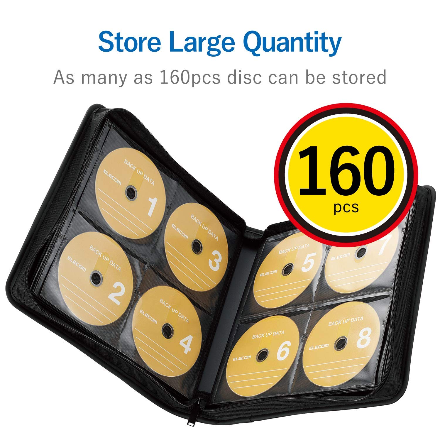 ELECOM Media Case for CD/DVD, Wallet & Fastener Type, 160 Disks Storing/Black/CCD-SS160BK