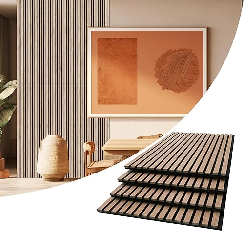 Miniatura 13 de AKUMAX Paquete de 2 paneles de madera, paneles de pared con listones 3D para pared, techo y absorción de sonido, paneles de pared de madera para