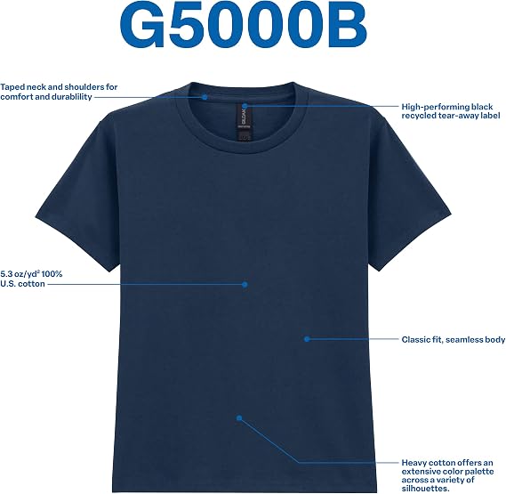Gildan Unisex-Child Gildan Youth Heavy Cotton T-Shirt, Style G5000b, 2-Pack