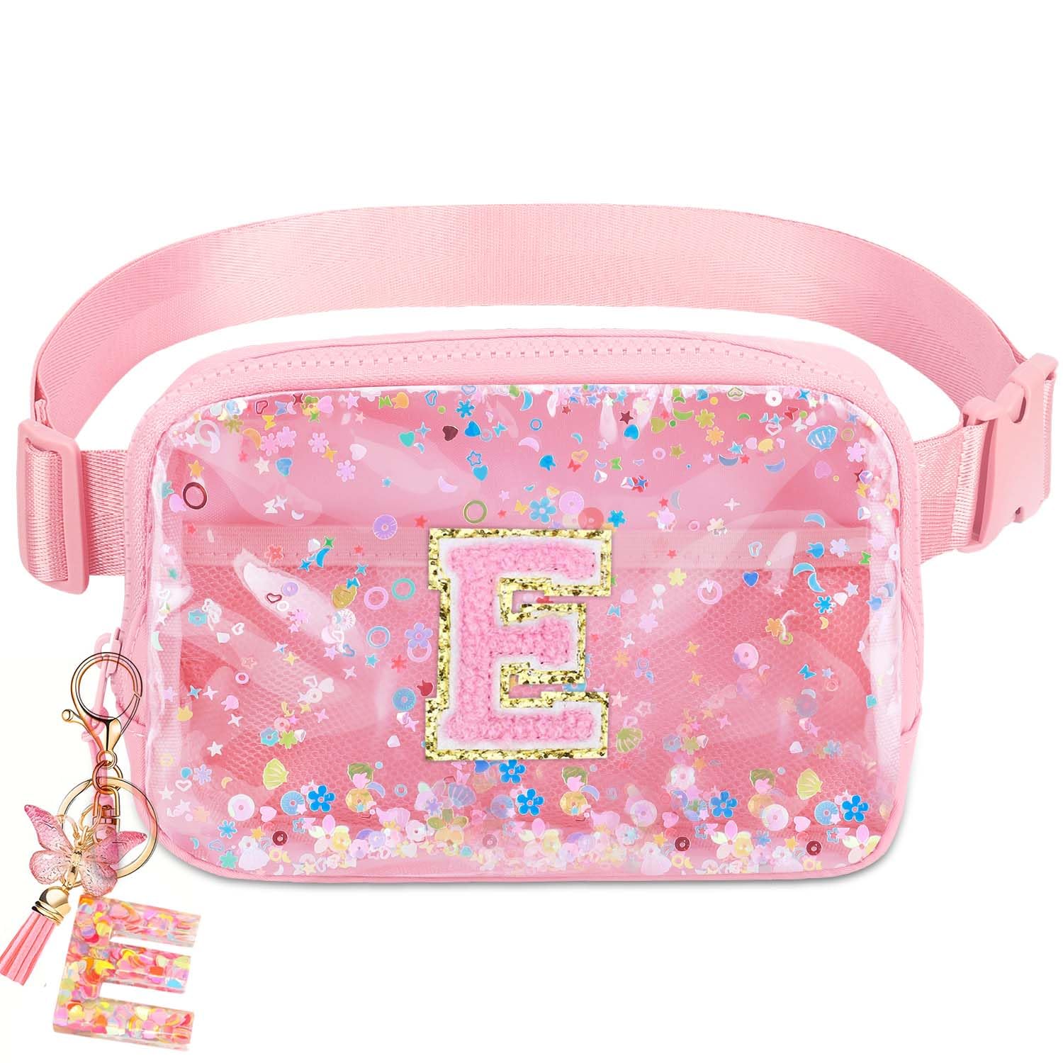 Initial Fanny Pack for Girls - Belt Bag for Teens Kid Teen Girl Kid Birthday Gift Pink E