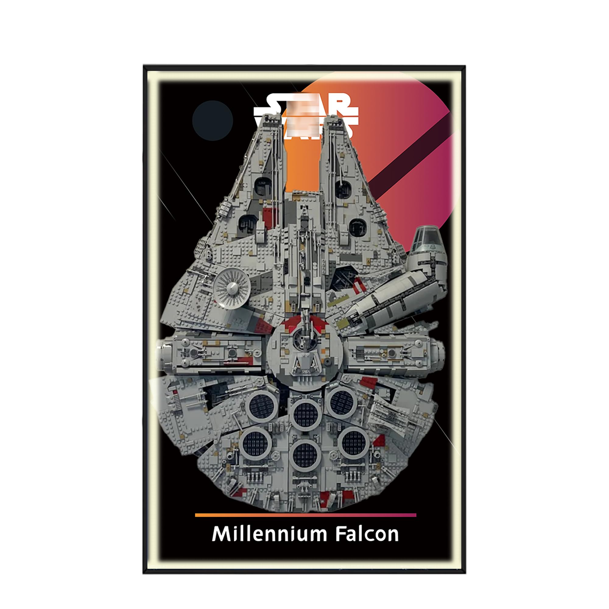 Display Wallboard for Lego 75192 Ultimate Millennium Falcon - Wall Mount Display Stand Art Wall Mount Frame for Racing Car Building Set, for Car Enthusiasts - 50 x 80 CM (75192 USB LED Light D)