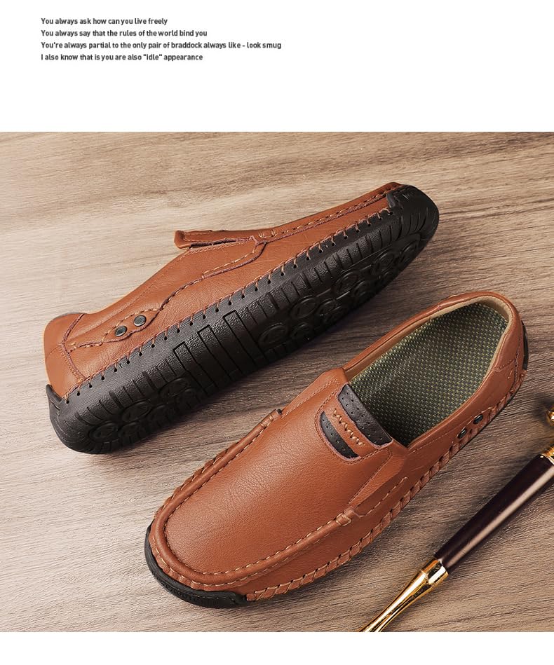 Men's Slip-On Loafers Hand-Stitched Driving Shoes Soft Rubber Sole, Breathable Lining Low-Top Round-Toe Design for Business Casual & Casual Attire4