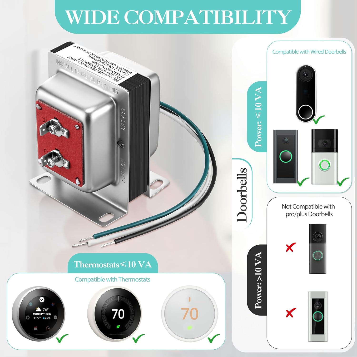 Landhoow Doorbell Transformer 16V 10VA Compatible with Ring Wired Video Doorbell, Safe Hardwired Door Chime Transformer, Easy to Install Wired Door Bell 10VA Kit for Home, Commercial