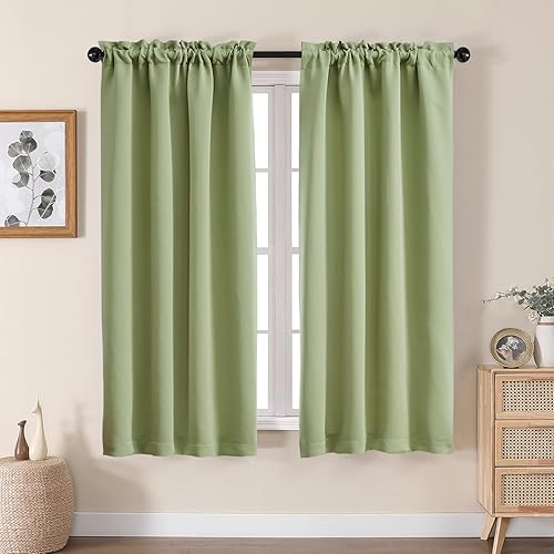Sage Green Blackout Curtains for Bedroom 63 Inch Length 2