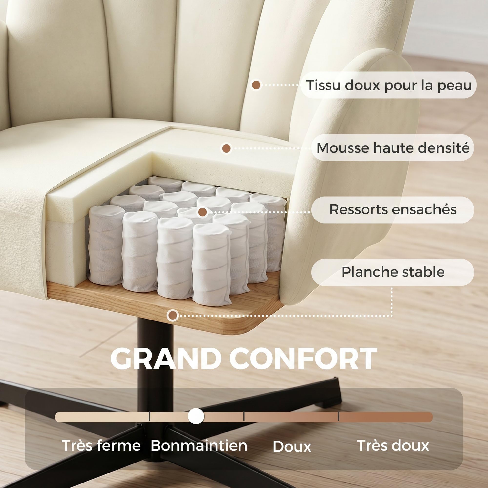 HOMCOM Sillón Giratorio Concha tapizado Beige