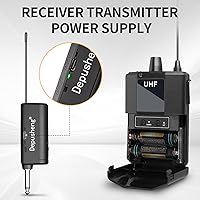 Vista 5 de Depusheng Sistema de auriculares inalámbricos UHF - Sistema de micrófono inalámbrico con micrófonos de solapa Lavalier, rango de 200 pies, enchufe