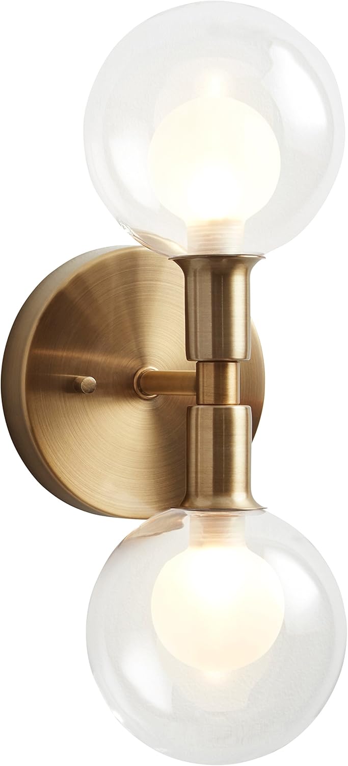 Review Product Amazon Brand – Rivet Mid-Century Modern Double Glass Globe Wall Sconce With Light Bulb - 5 x 6 x 13.5 Inches, Gold Flash Sale Buy 1 get 1 Amazon Brand – Rivet Mid-Century Modern Double Glass Globe Wall Sconce With Light Bulb - 5 x 6 x 13.5 Inches, Gold