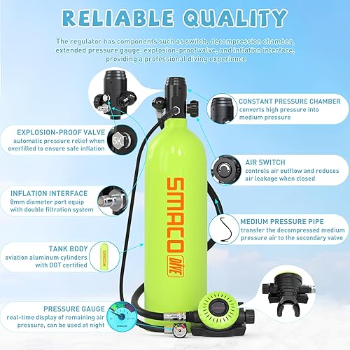 Miniatura 12 de Mini tanque de buceo de 1.9L de capacidad de buceo tanque de oxígeno Soporte de aproximadamente 25 minutos de respiración subacuática Kit de tanque