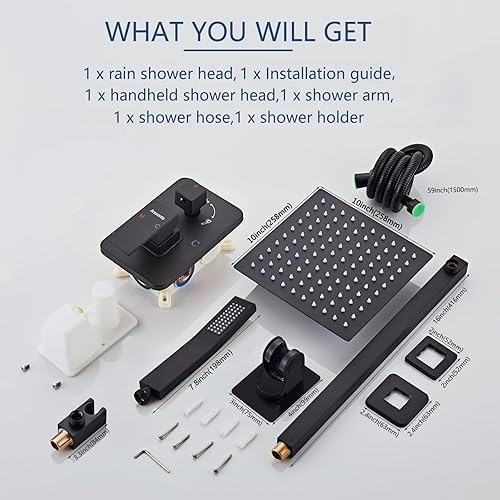 Miniatura 7 de Juego de grifo de ducha, 10 pulgadas de alta presión y cabezal de ducha de mano con kit de ajuste de válvula, moderno sistema de ducha de baño,