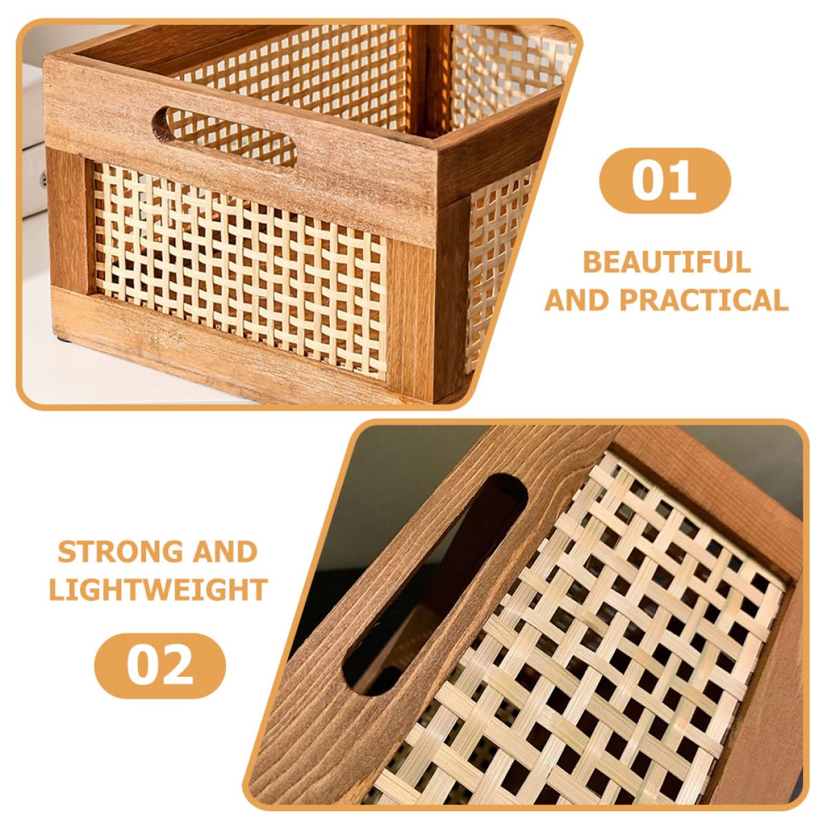 Scatola in Legno Intrecciato Rettangolare 30x20x14 Cm, Bambù | Contenitore Decorativo, Maneggevole e Robusto, per Cosmetici e Ordine Domestico, Stile Delicato
