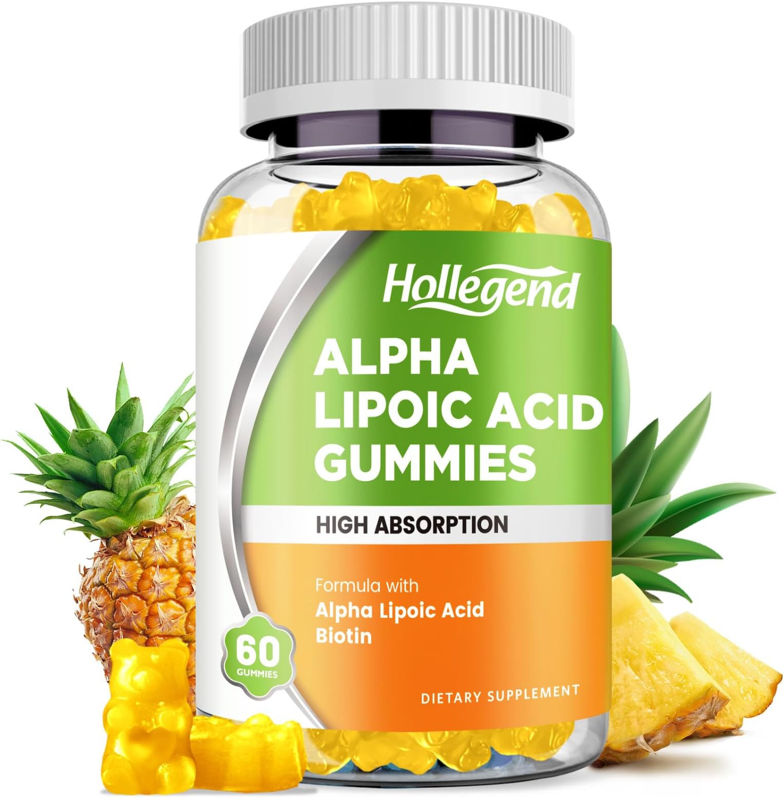 Alpha Lipoic Acid Gummies 1000Mg with Biotin, High Absorption Chewable ALA Supplement for Antioxidant, Brain Health and Nerve Support, Pineapple Flavor, Sugar Free, 60 Chews