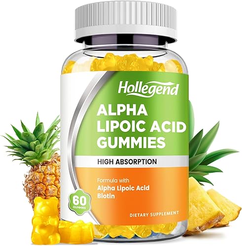 Gomitas de ácido alfa lipoico de 1000 mg con biotina, suplemento de ALA masticable de alta absorción para antioxidantes, salud cerebral y apoyo