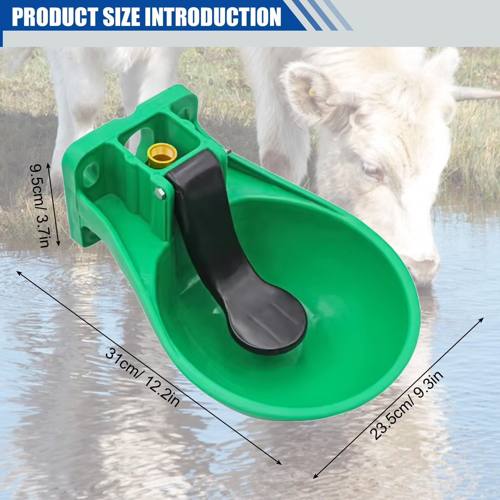 Tränkebecken Pferd, Tränkebecken mit Druckzunge + Inklusive 80 cm Schlauch und Adapter, Pferdetränke - Automatische Wasserabgabe, Rinder Tränkewanne für Rinder Esel und Pferde, Grün