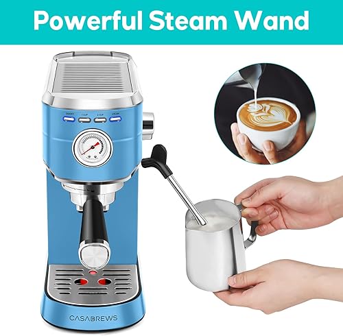 Miniatura 3 de CASABREWS Máquina de café expreso de 20 barras, cafetera de café de acero inoxidable con espumador de leche, máquina de café profesional con tanque