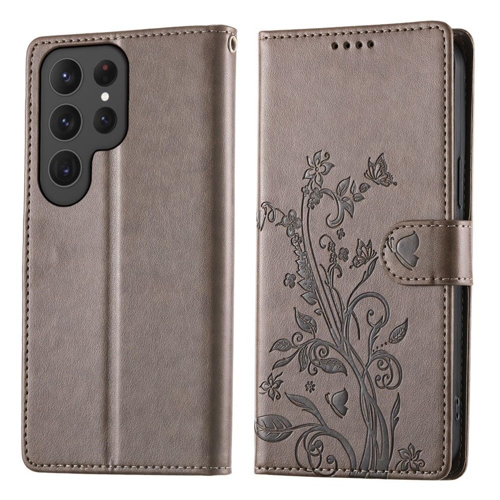 Étui Galaxy S23 Plus gris antichoc housse portefeuille papillon - 7