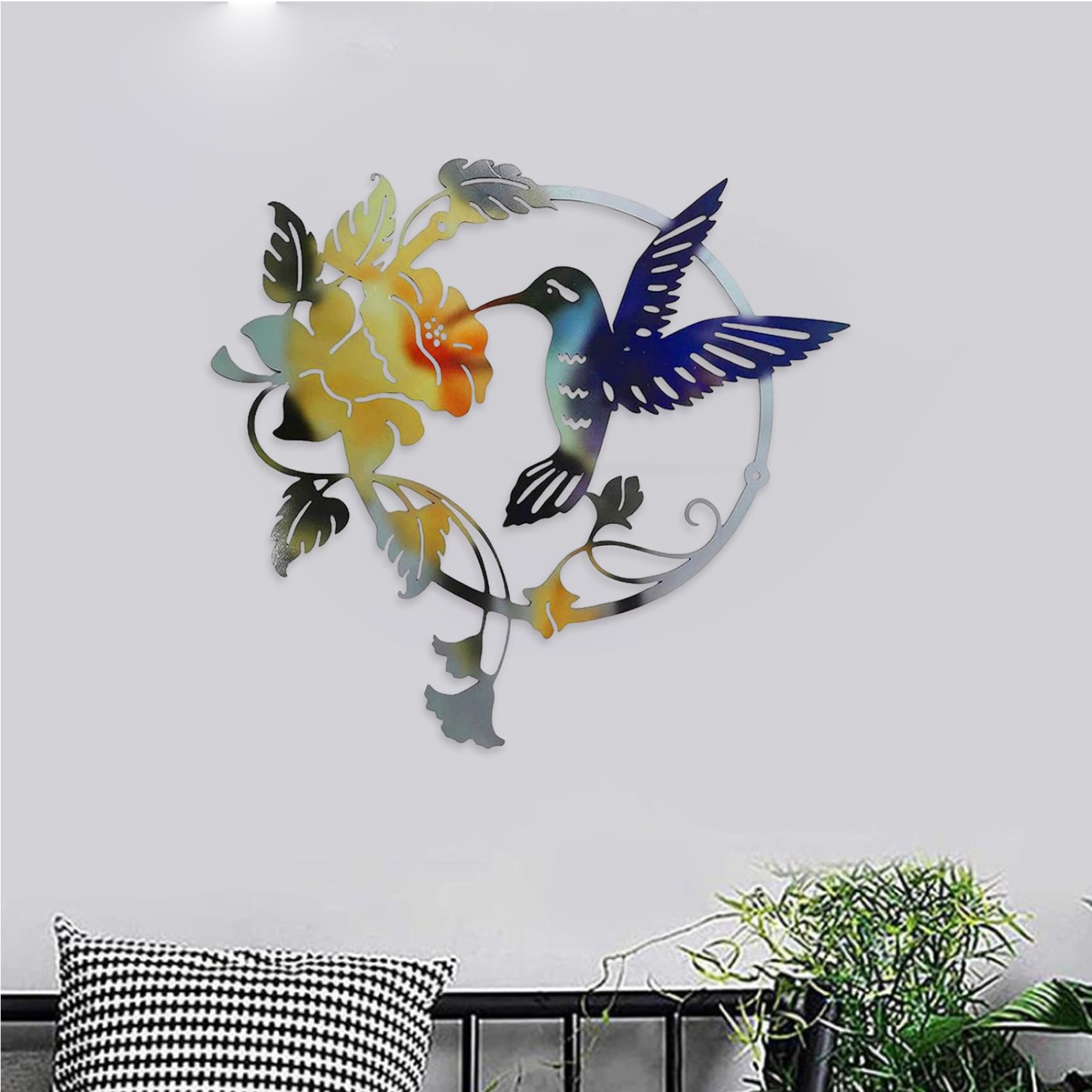 Décoration Murale Colibri Oiseau en Métal Noir, 3 Pièces 10.2in Décoration Murale en Fer Forgé Colibri, Art Mural en Métal Oiseaux - Maison