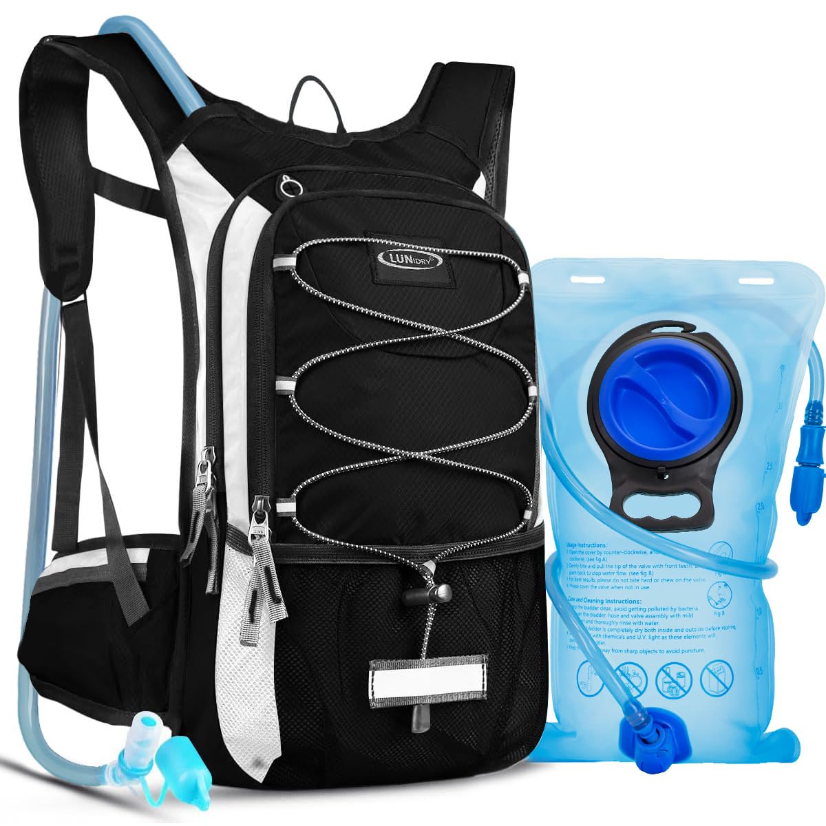 Lunidry Hydration Backpack with 3L Water Bladder, 15L Running Hydration Backpack for Men & Women, Lightweight Leakproof Water Rucksack Mountain Bike Hydration Bag Pack for Outdoor Cycling Hiking