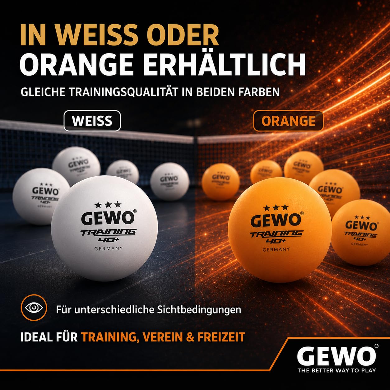 GEWO Piłki do tenisa stołowego do treningu 40+ – 3 gwiazdki z tworzywa sztucznego ABS ze szwem – wysokiej jakości plastikowa piłka treningowa, średnica 40 mm, opakowanie zapasowe, 12 sztuk