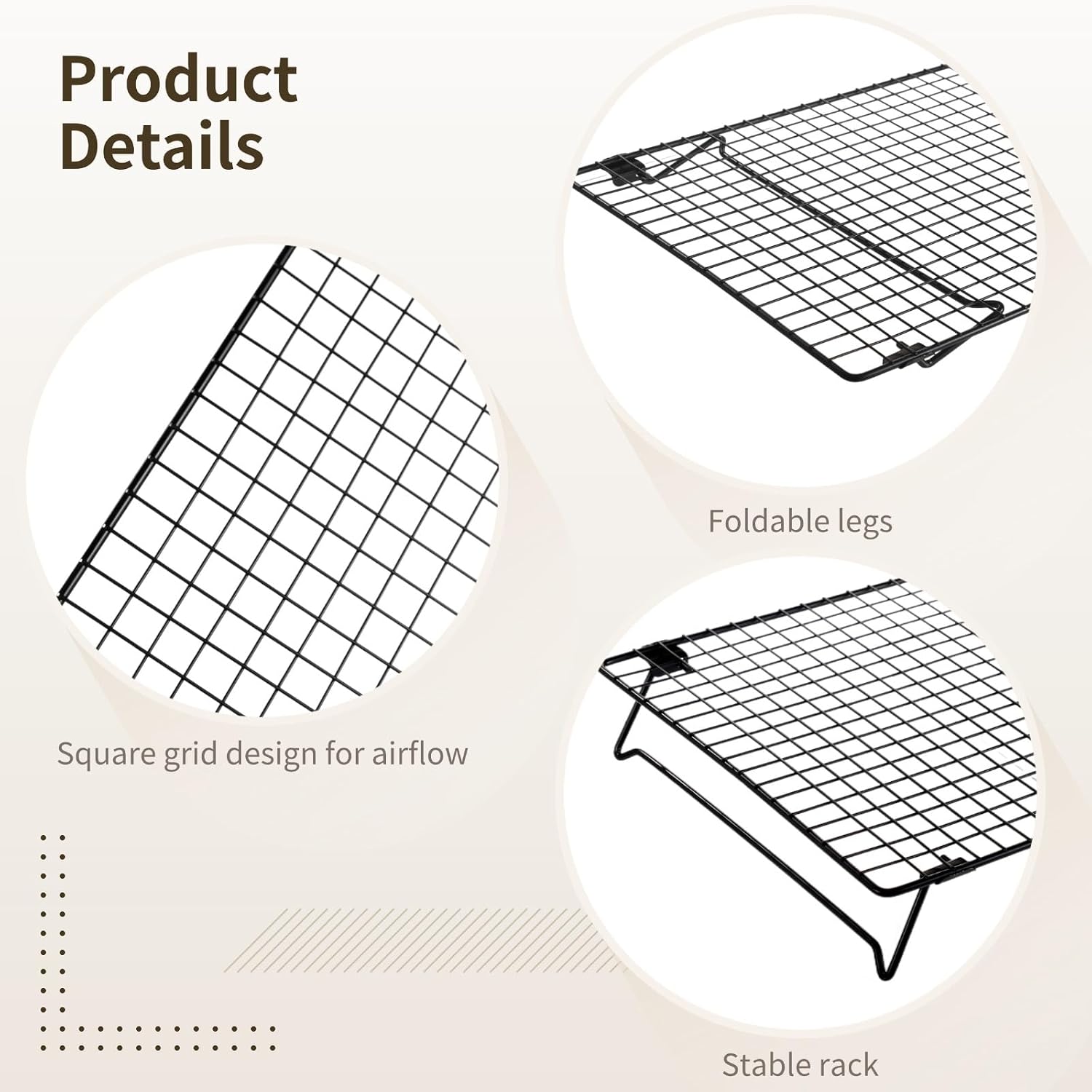 Cooling Racks for Cooking and Baking, 2 Pcs Stackable Cooling Rack for Baking, 16.93 x 11.06 Inch Carbon Steel Wire Rack with Folding Legs, Cookie Cooling Racks Baking Cooking Cooling Roasting