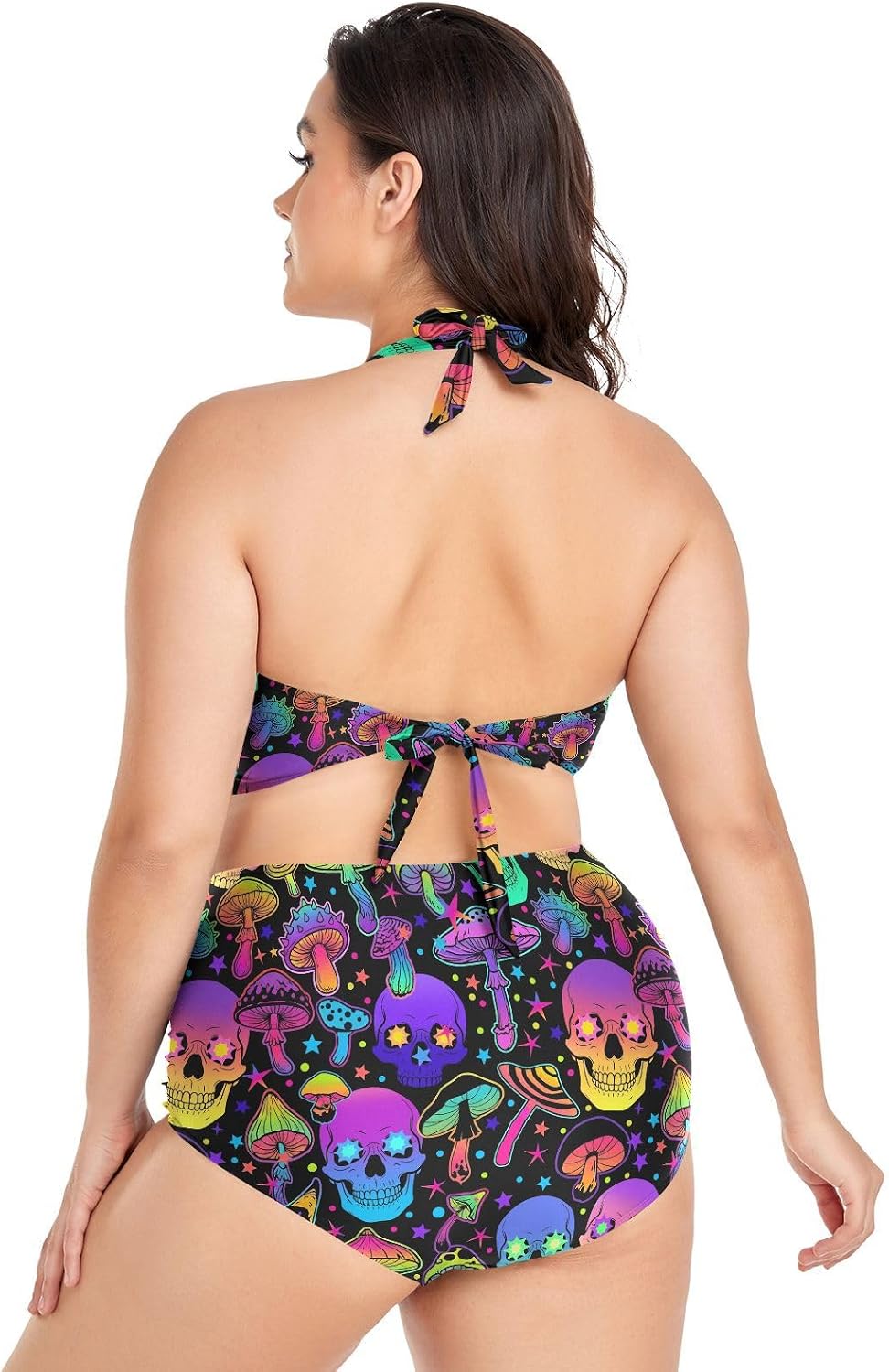 MNSRUU Plus Size Women's Bikini Sets Skull and Flower Bikini Sets for Women High Waisted Sexy Bikini Swimsuits