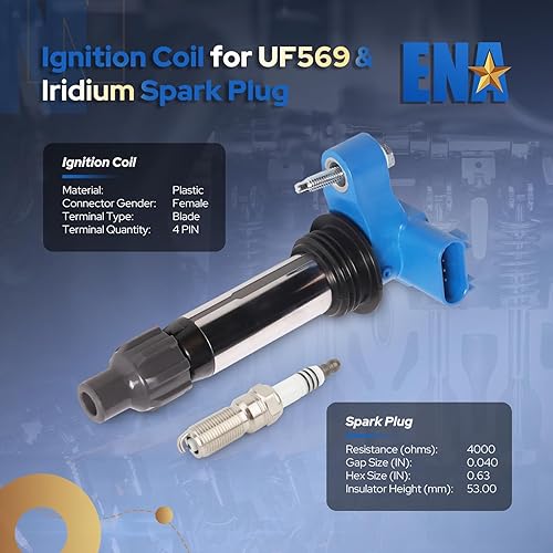 Miniatura 2 de ENA Paquete de 6 bobinas de encendido UF569 azul con 6 bujías de iridio 3.6 V6 compatibles con Buick Chevy Cadillac Allure Enclave ATS CTS SRX STS