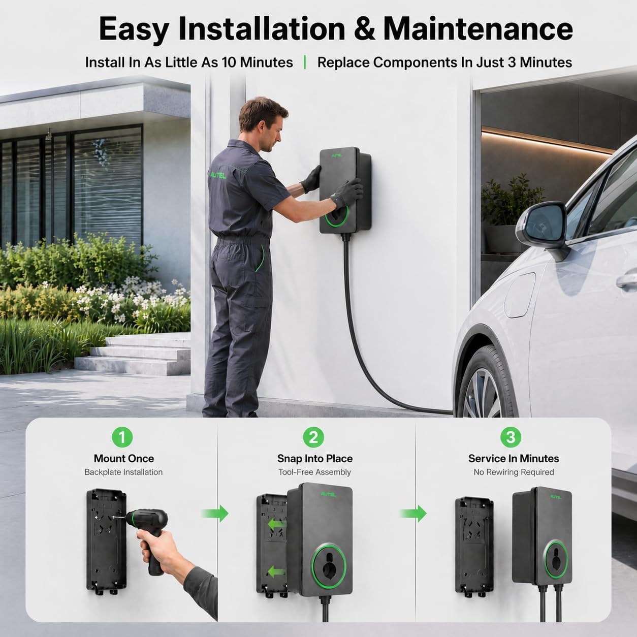 Autel Level 2 EV Charger 50Amp, J1772 Hardwired, WiFi Smart App, Weatherproof Indoor/Outdoor Fast Electric Vehicle Charging Station with Flexible 25-Foot Cable, Dark Gray-GEN 2