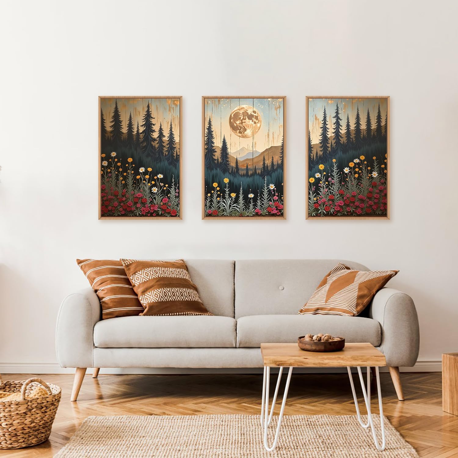 Ausril Watercolor Misty Forest Framed Canvas Wall Art Set, Foggy Mountain Wall Decor, Misty Pine Tree Wall Painting, Large Nature Landscape Art Prints for Living Room, Bedroom, Office - 24X36X3