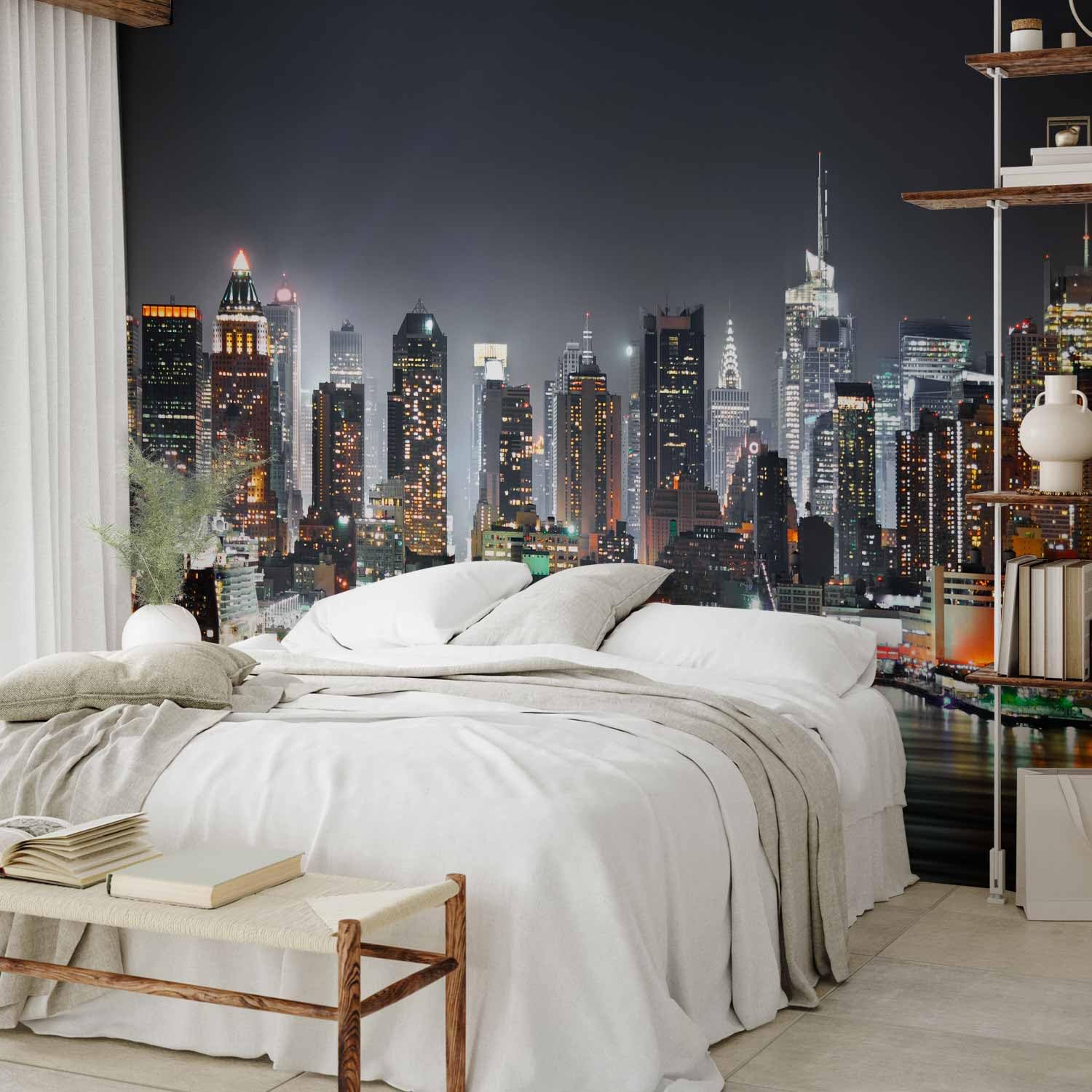 Papier peint murando panoramique ville 400x280 cm - Revêtement mural décoration pour chambre salon - Design moderne - Gris turquoise - Ville l'architecture urbain new york panorama d-B-0034-a-c