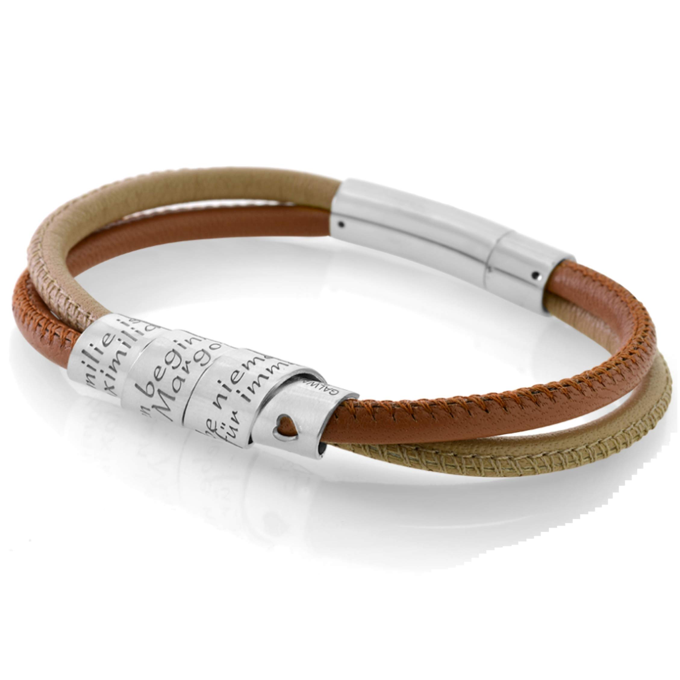Lederarmband Damen mit Gravur personalisierter Schmuck 925 Silber Damenarmband Leder braun beige schlicht Armband Text Schrift Namensarmband | HANDMADE IN GERMANY