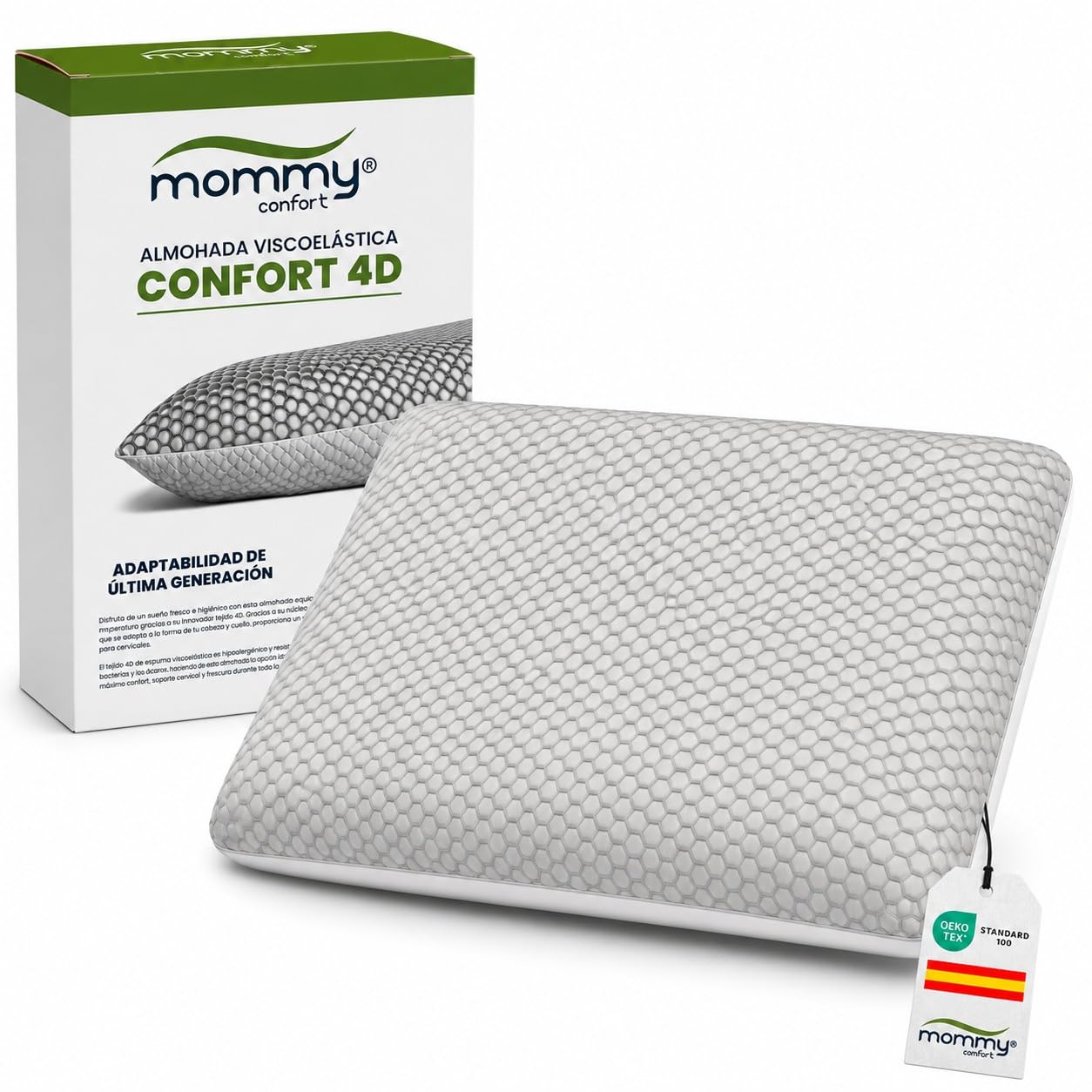Almohada Viscoelástica Cervical 60x40 cm Funda Panal TPE 4D Efecto Masaje Soporte Ortopédico Lavable Cuello Dolor Cervical Descanso Ergonómico Gris