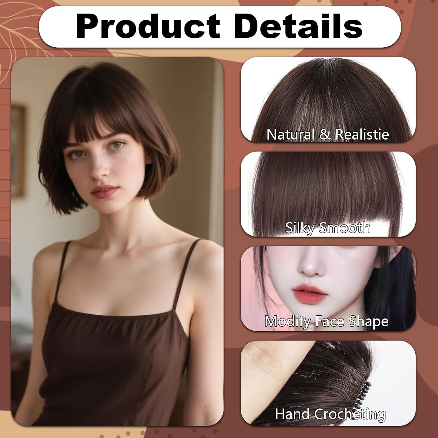 KUNAL 2 PCS Clip in Bangs,100% Human Hair Clip On Bangs,Dark Brown Natural Curtain Fringe with Temples,Soft Layered Faux Bangs for Women Daily Wear - Image 4