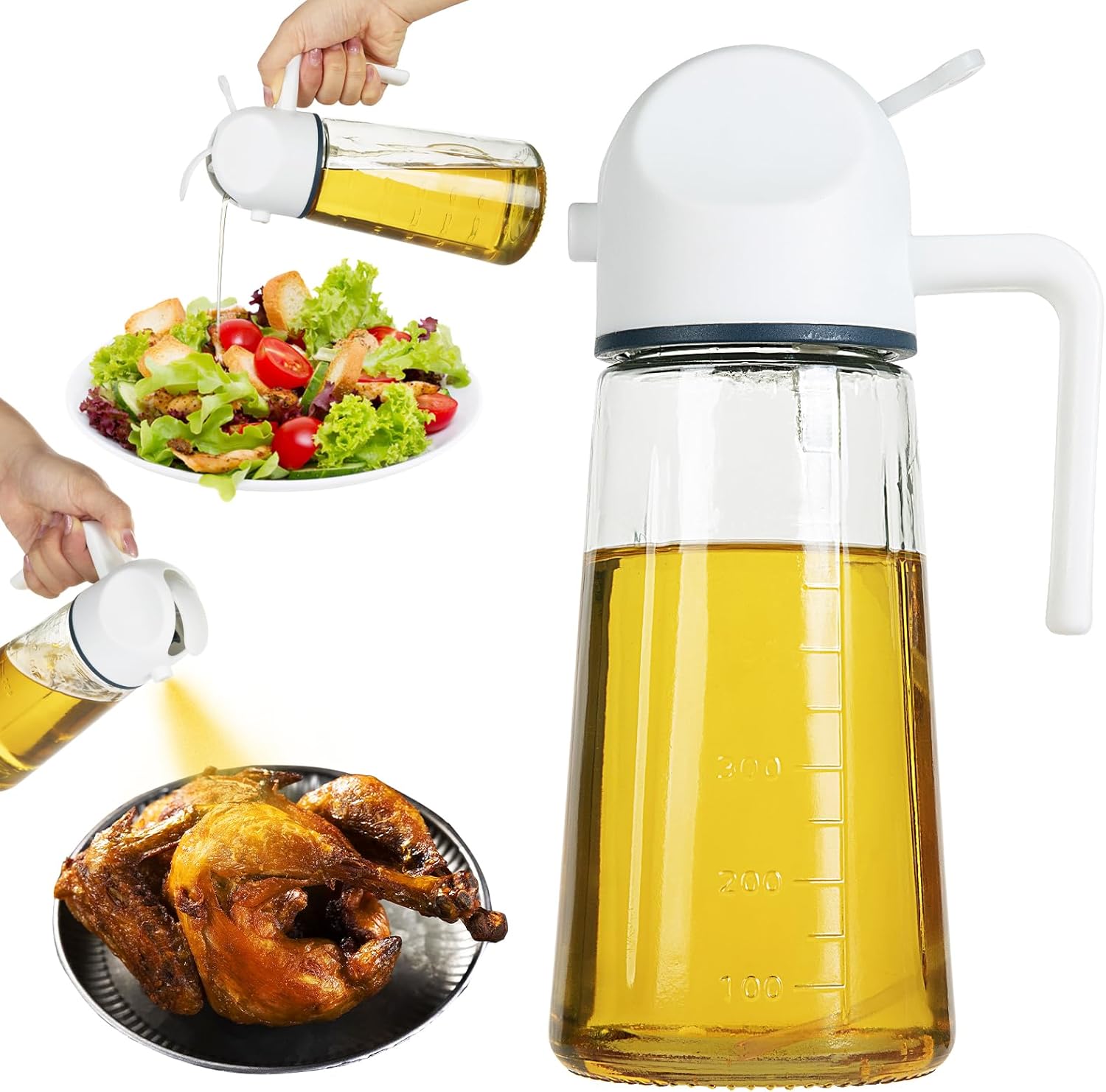 HOMBYS 21 OZ Olive Oil Dispenser for Kitchen,2 IN 1 Glass