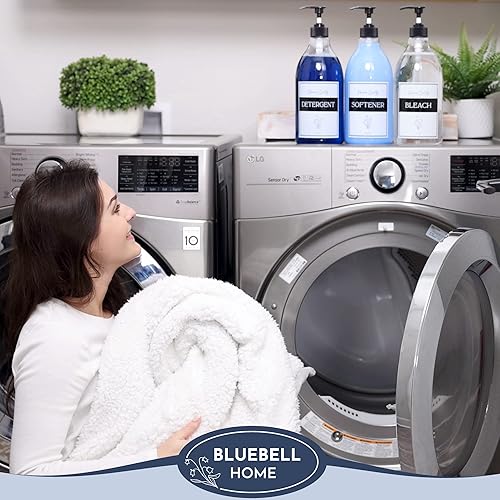 Miniatura 2 de Dispensador de detergente líquido para lavandería, 2 recipientes de plástico PET (64 onzas) para jabón de lavandería y suavizante de telas, más 2