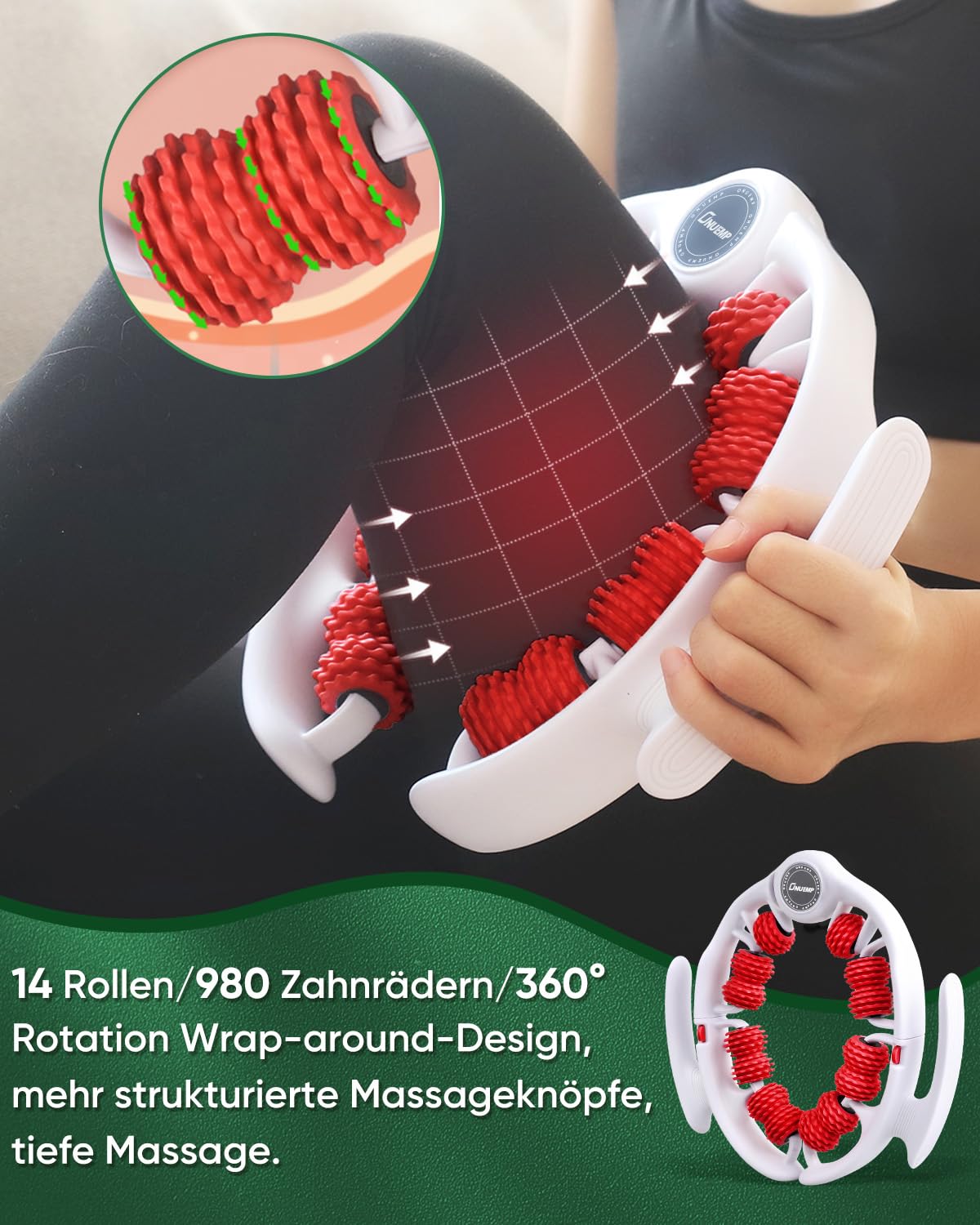 Neu Beine Roller Cellulite MassagegeräT, 360° Massageroller Beine Mit Griff, 14 Rolle Anti Cellulite Oberschenkel, Bein Massage Rolle FüR LipöDem, Lymphdrainage, Circular Leg Clamp Massage Manuell