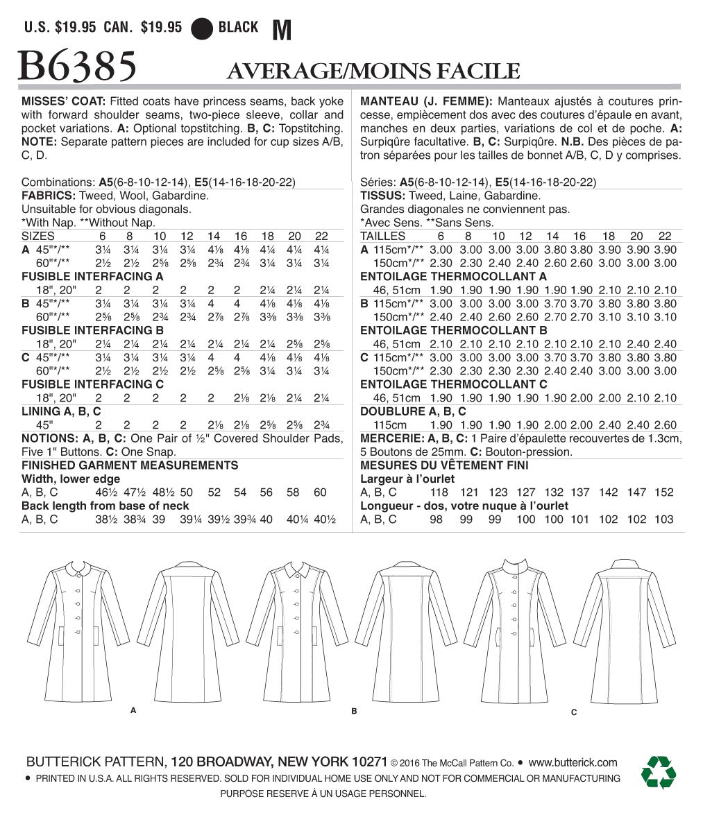 Image secondaire de Patron Butterick 6385 A5 pour Manteaux Femme Multicolores
