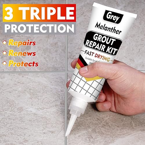Miniatura 7 de Tubo de llenado de lechada  Paquete de 2 pinturas de lechada de azulejos gris claro para suelo de ducha de baño, kit de reparación de lechada de