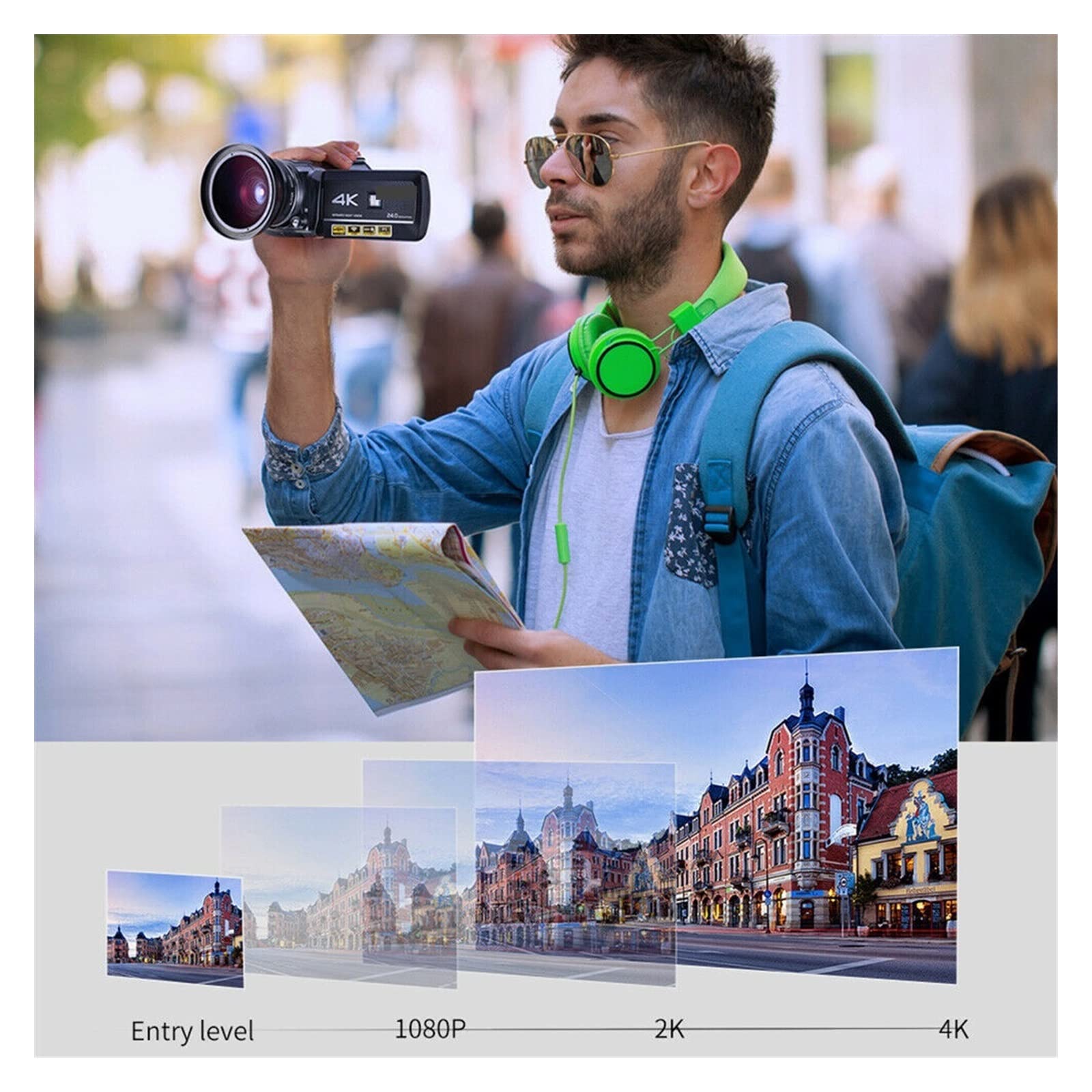Caméra vidéo Caméscope Caméra vidéo Caméscope 4K Zoom numérique 30X IR Vision nocturne Vlogging Caméra Blog Kit standard