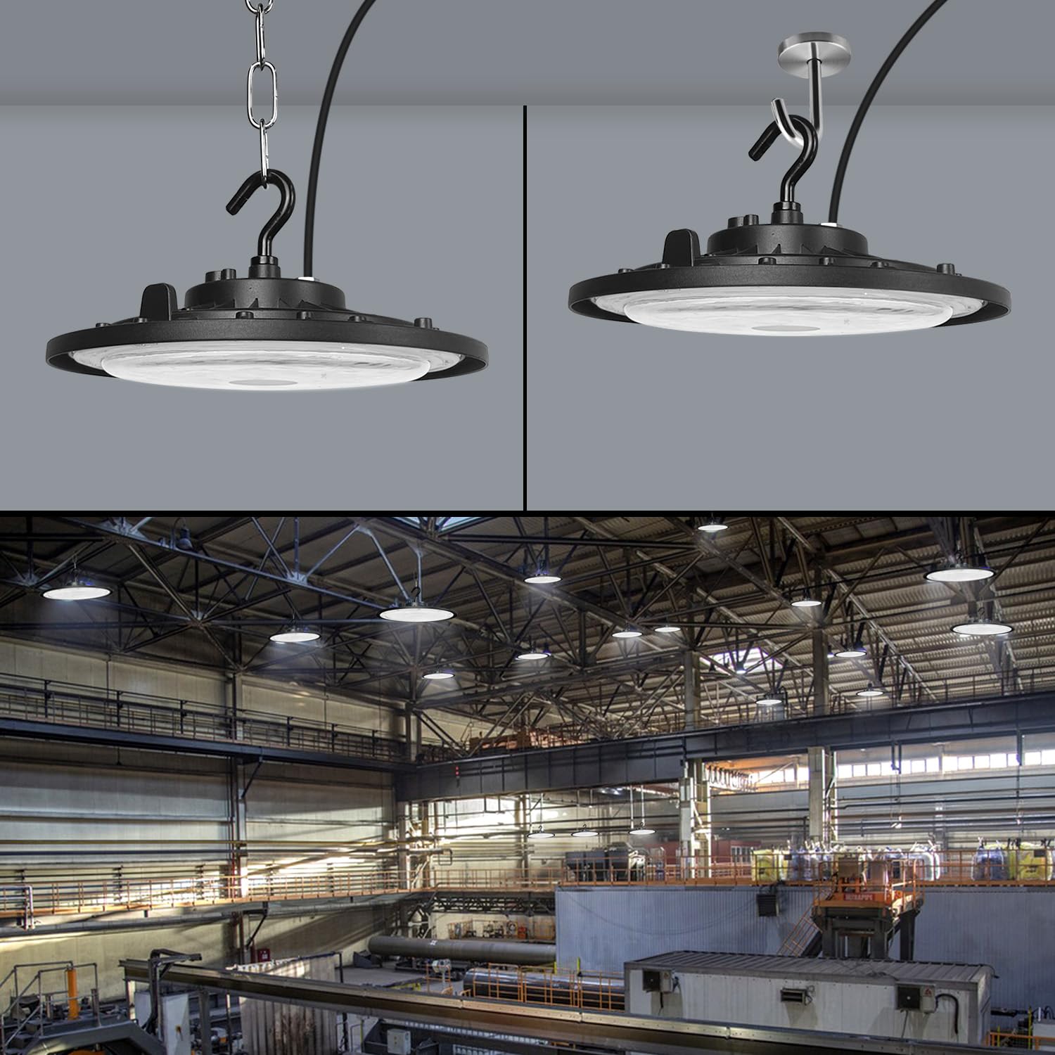 300W Focos Led Interior Techo, 30000LM Naves Industriales LED IP65 Campana Industrial UFO Foco LED Taller Lámpara para Fábricas, Aeropuerto, Patio, Restaurante