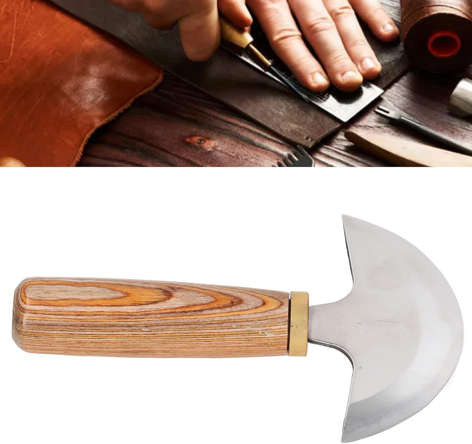 Leather Round Head Knife with Wood Handle, Leather Working Tool, Leather Working Knife for Leather Cutting, Skiving, Leathercraft DIY, Doubled Edged for Leather Crafts, Suitable for Family Friends