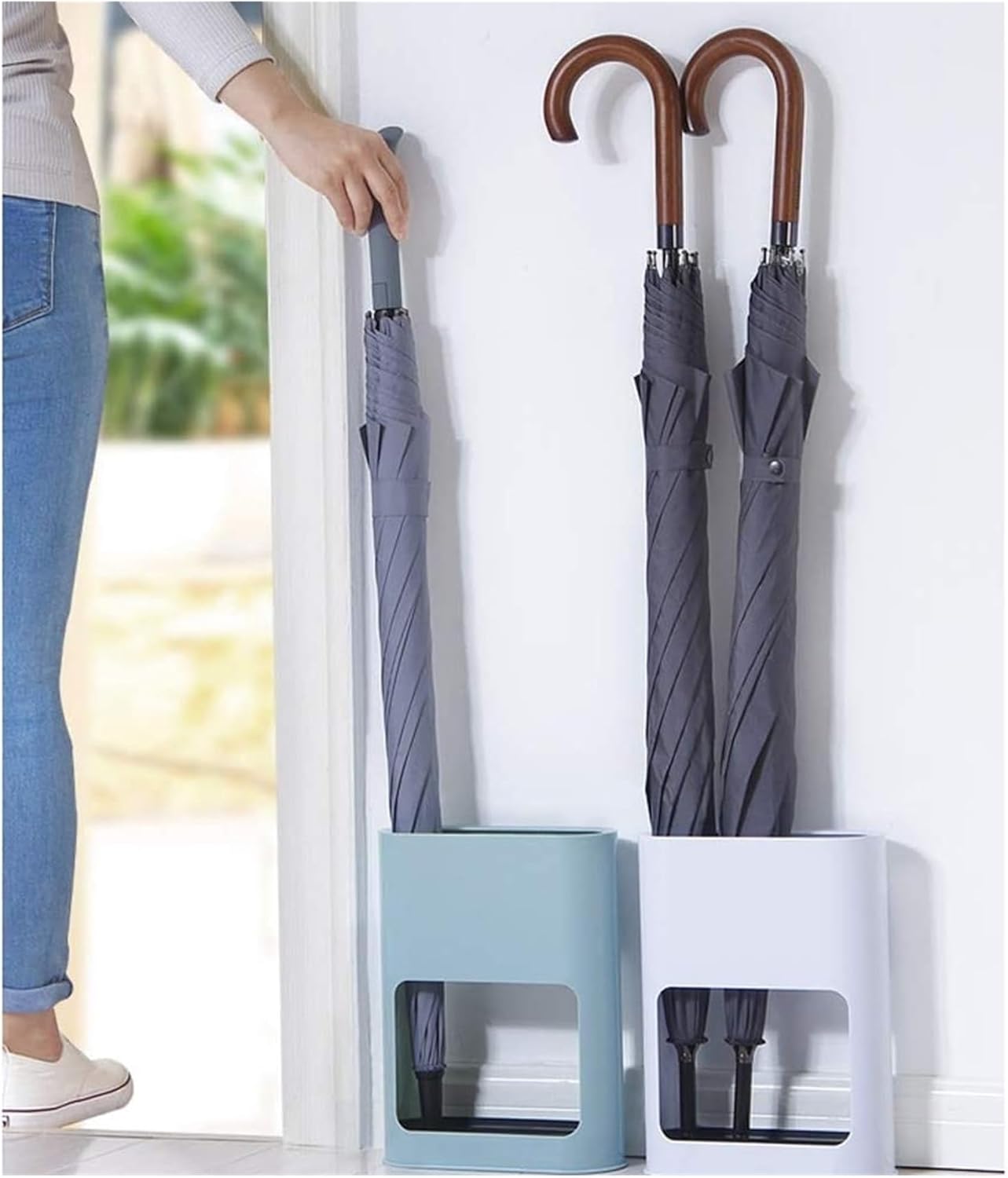 Nordic Umbrella Stand , Stylish Indoor Umbrella Holder with Removable Drip Tray, Modern Blue Design for Entryway, Durable and Functional Umbrella Storage Solution
