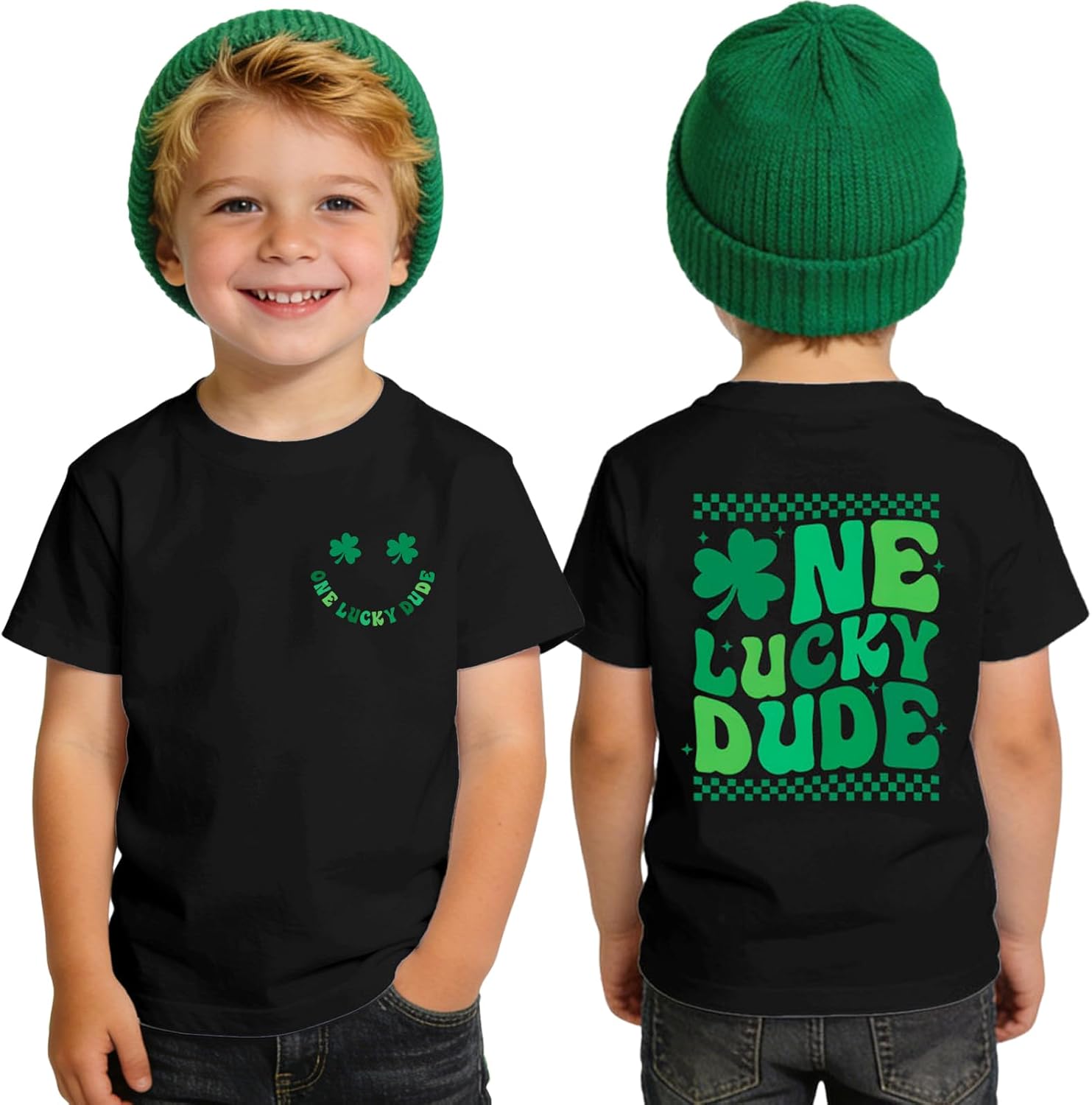 Toddler Boys St Patrick's Day Shirts Baby One Lucky Dude T-Shirt Clover Tees Shamrock Outfit Short Sleeve Tops 1-6T