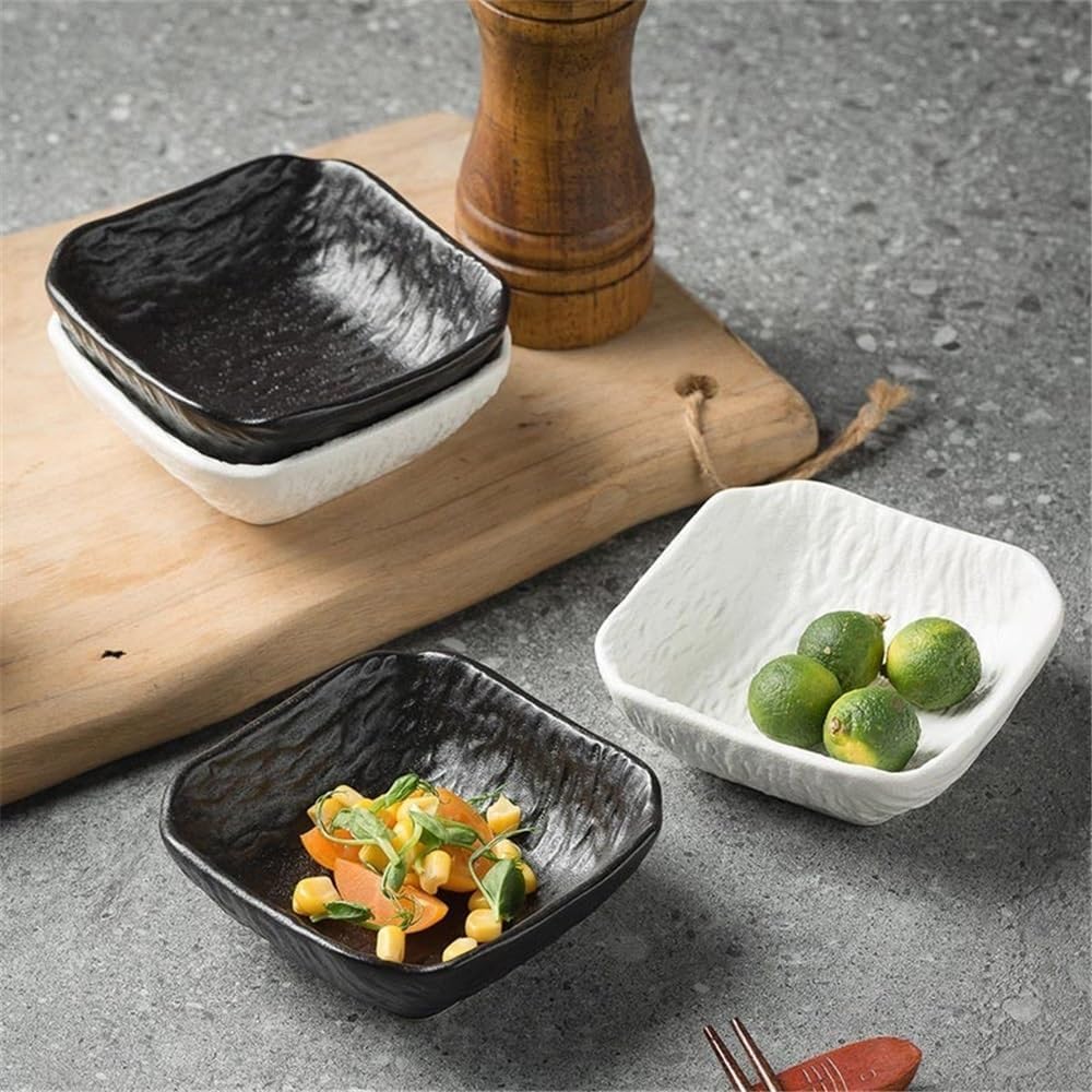 Soßenschale, Saucenschale, 2 Stück, Steinstruktur, quadratisch, Western-Restaurant, Dip, kleine Schüssel, Snackteller mit Keramikgeschmack(Black)