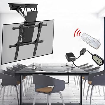 Motorized Tv Mount - Adjustable Ceiling TV Mount Bracket, Fits 50-75/50-90 Inch TVs Electric Auto Lifting Stand, with Remote Control and Switch 50
