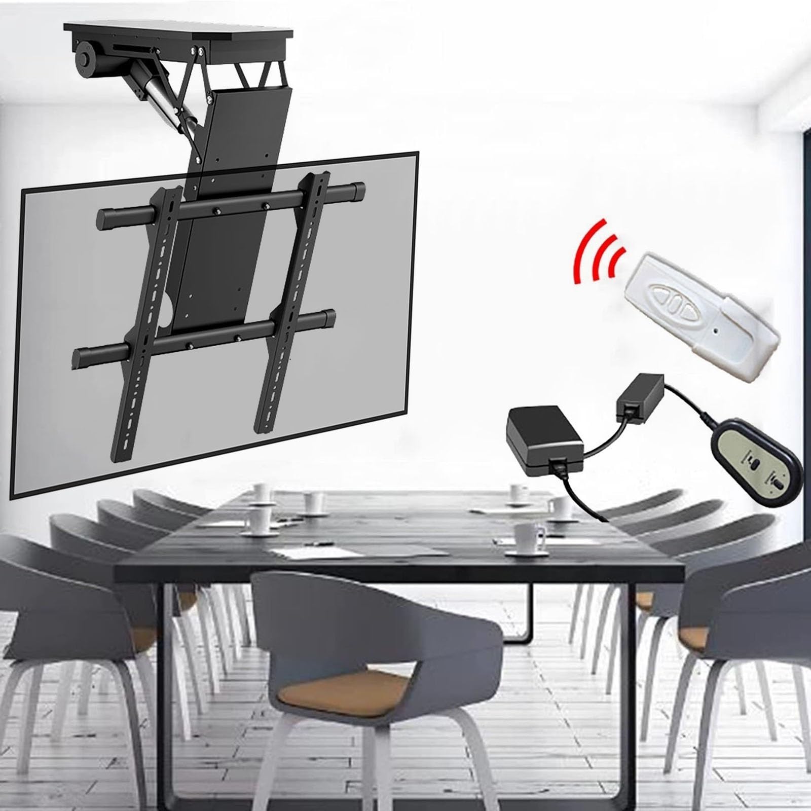 Support TV motorisé de plafond pour écrans 50 à 90 pouces avec télécommande