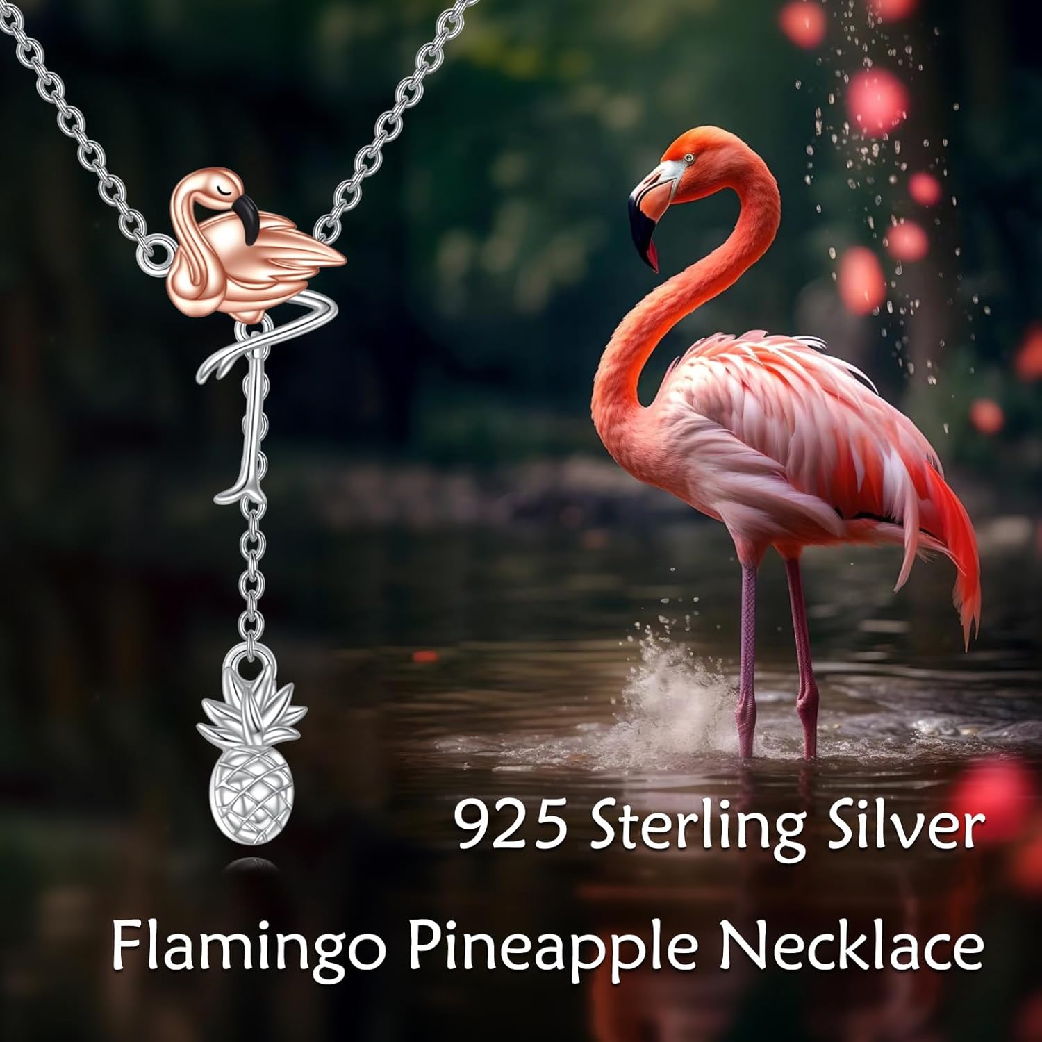 LUHE Flamingo Necklace for Women Sterling Silver Flamingo Y Necklace Jewelry Gifts for Women - Image 3