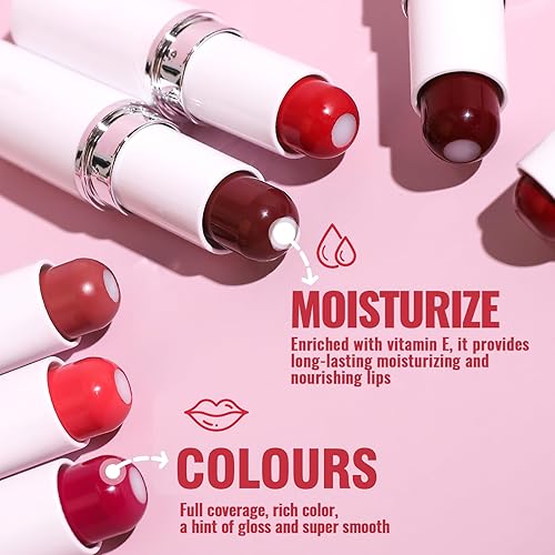 Miniatura 4 de Erinde Bálsamo labial tintado + lápiz labial de terciopelo, color de labios cremoso hidratante, acabado brillante natural, ligero y duradero,